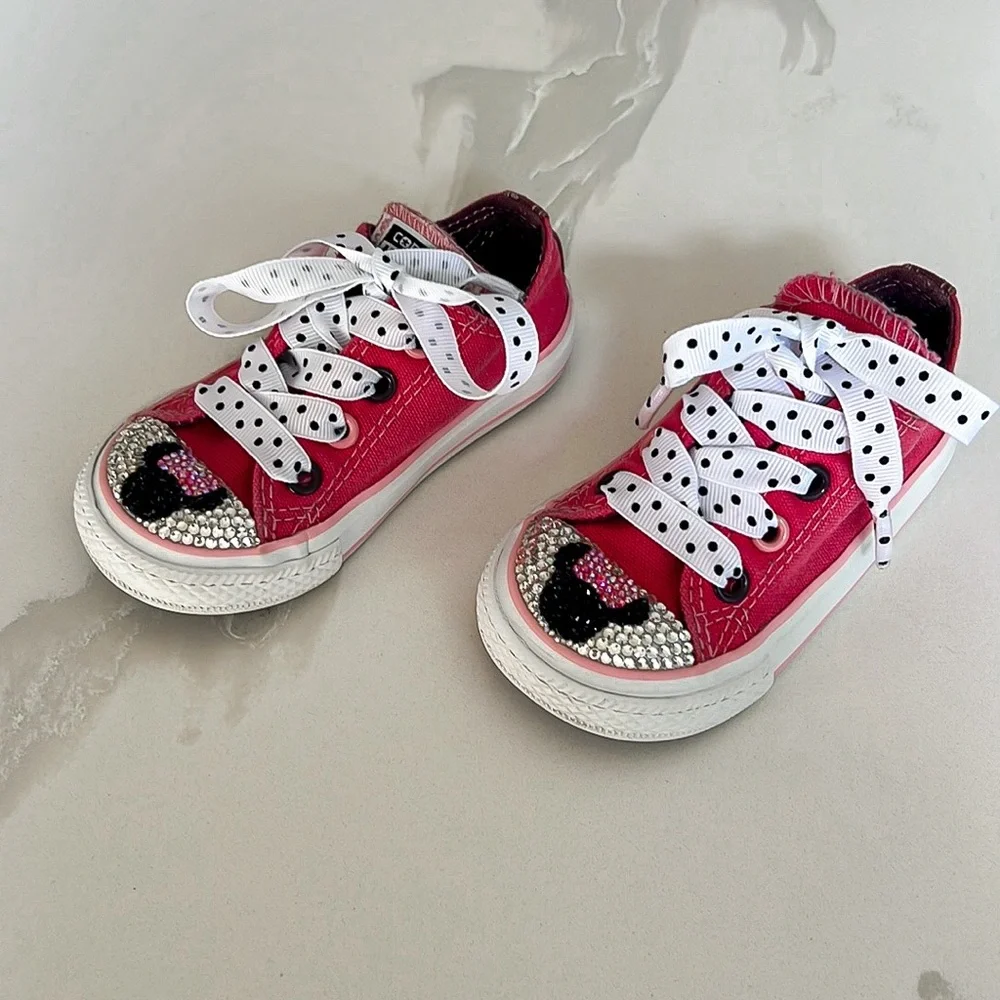 Converse Pink Minnie Mouse Bling Rhinestone Polka Dot Sneakers Little Girl Sz 5
